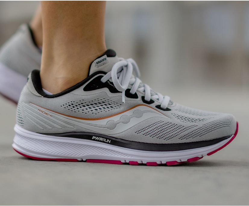 Saucony Ride 14 Wide Women's Running Shoes Grey / Pink | AU 202ZUTG